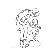 One continuous line drawing of a mother is playing with her daughter happily vector illustration. Mother's day design illustration simple linear style vector concept. Can use for mother's day design.