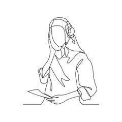 One continuous line drawing of a customer service person is receiving service complaints well in  office vector illustration. Customer service activity illustration simple linear style vector concept.