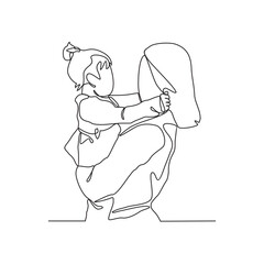 One continuous line drawing of a mother is playing with her daughter happily vector illustration. Mother's day design illustration simple linear style vector concept. Can use for mother's day design.