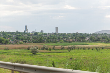 Fototapeta na wymiar the scenery of factories and farmland in the Donbass region in eastern Ukraine