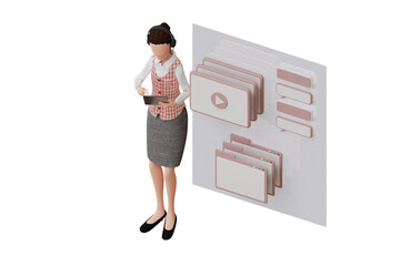 タブレットを持つコールセンターの女性 シンプルな3Dイラスト