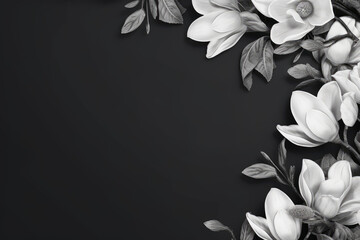 black and white background with flowers