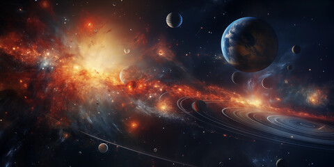 Galaxy, space, planets, solar system and the Milky Way. Awesome science fiction wallpaper Elements of this image furnished by NASA.