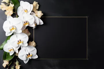 Türaufkleber white orchid on black background © Eddy Drmwn