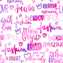 Abstract drawing pattern.Fashion illustration drawing with text slogan, graffiti. Girlish  teen print