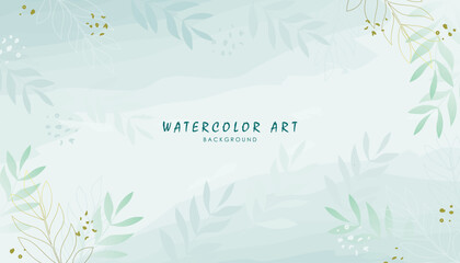 abstract background with watercolor golden willow leaves. Watercolor vector frame with green leaves. summer, spring background vector. - obrazy, fototapety, plakaty