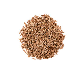 Heap of aromatic caraway (Persian cumin) seeds isolated on white, top view