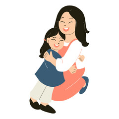 Happy mother’s day illustration, Mother’s hugs her daughter, Mother with daughter, Happy mother’s day