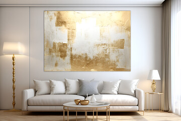Minimalist Interior with Gold Texture Canvas Art