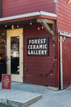 Forest Ceramic Gallery handmade colored porcelain tablewares storefront on Orcas Island, Washington state