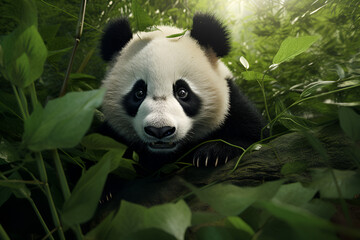 Fototapeta premium Panda in the Bamboo Thicket