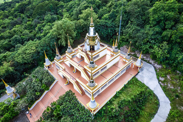 Aerial view of Wat Tham Phrathat Khao Prang temple in Lopburi, Thailand