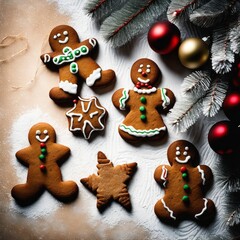 Fototapeta premium Homemade Gingerbread cookies with spices on a background.
