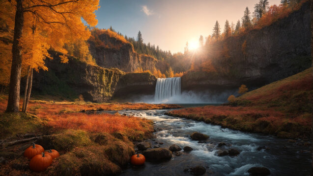 autumn waterfall landscape