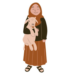 Eid al-adha celebration, Eid al-adha illustration, woman carrying goat