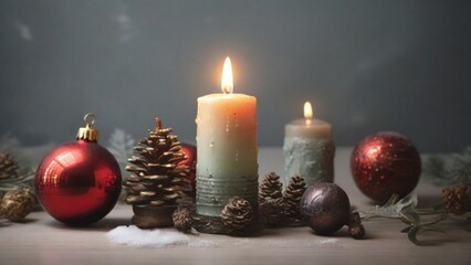 Obraz na płótnie Canvas Christmas Candle with Cross - Festive Holiday Religious Symbolism