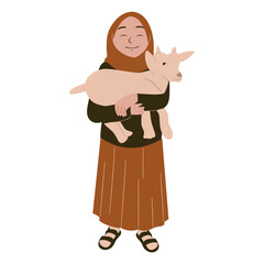 Eid al-adha celebration, Eid al-adha illustration, woman carrying goat