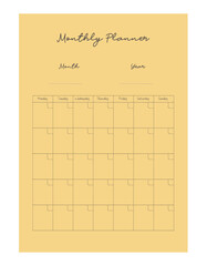 Monthly Planner (Yellow). Vector illustration.	