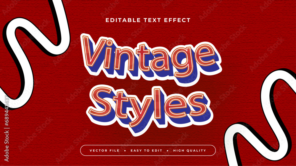 Poster red blue and white vintage styles 3d editable text effect - font style