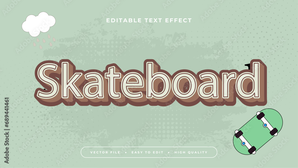 Poster green brown and beige skateboard 3d editable text effect - font style