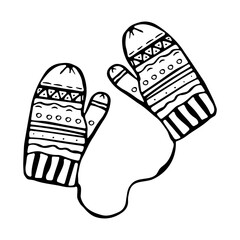 Winter mittens in doodle style on isolated white background.Winter season.Knitting.Vector illustration.