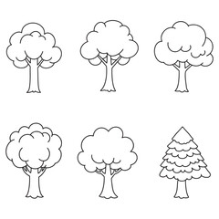 Isolated tree on the white background. tree silhouettes. Christmas elements. coloring page