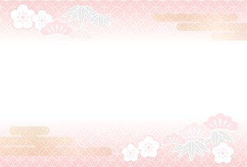 New Year&rsquo;s Greetings Card Vector Template Decorated With Vintage Japanese Patterns And Auspicious Charms.