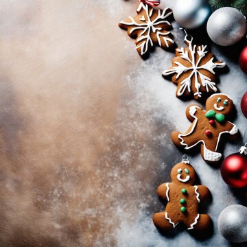 Homemade Gingerbread cookies with spices on a background.