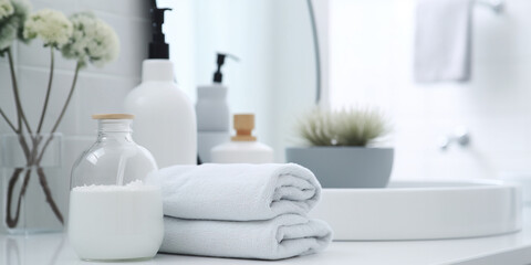 Fototapeta premium Serene Spa-Inspired Bathroom with White Amenities