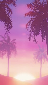 Vertical Video Tropical Sunset with Palm Tree Silhouettes Lopping Animation