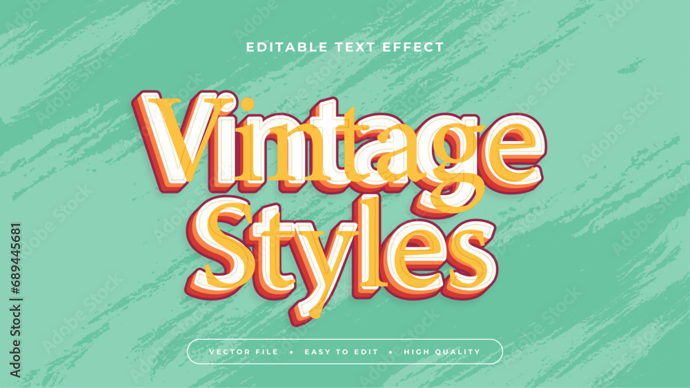 Poster green red and yellow vintage styles 3d editable text effect - font style