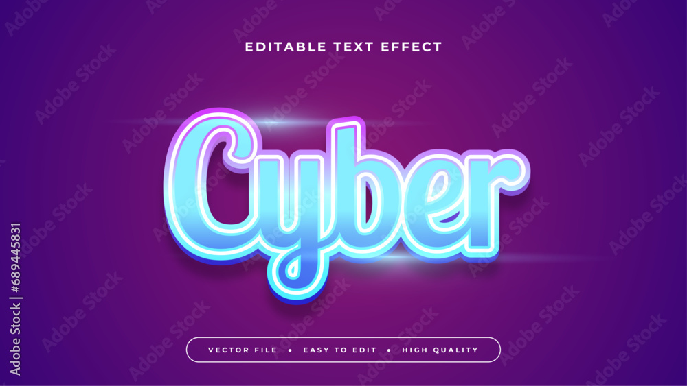 Aufkleber blue and purple violet cyber 3d editable text effect - font style