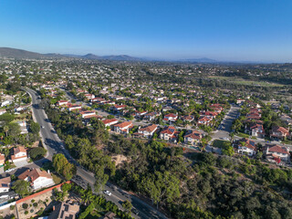 Aerial view of houses in Vista, Carlsbad in North County of San Diego, California. USA