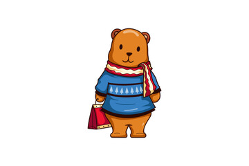 Cute Christmas Bear Character Illustration