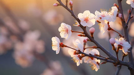 Fotobehang 梅の花のアップ、枝についた白色の花 © tota
