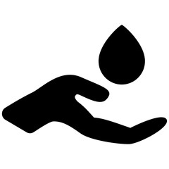 Open hand icon with drop of water symbol icon black and white glyph