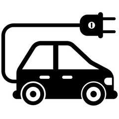 electric car symbol icon black and white glyph