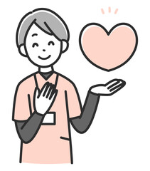 ハートマークを掲げる笑顔の女性医療スタッフ