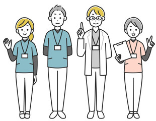 シンプルな線で描いた医療スタッフ・チーム