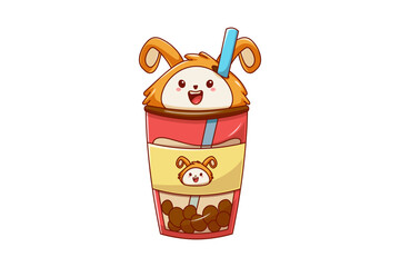 Cute Boba Drink Character Design Illustration