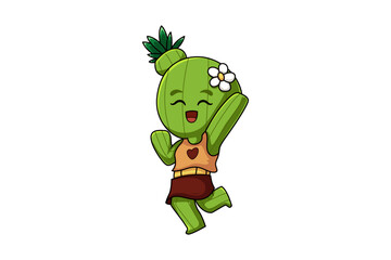 Cute Cactus Character Design Illustration