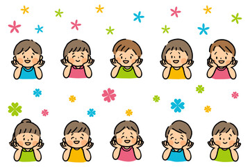 頬杖をつくかわいい女の子と男の子のセット