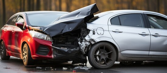 Car accident on the road at night. Car crash on the road