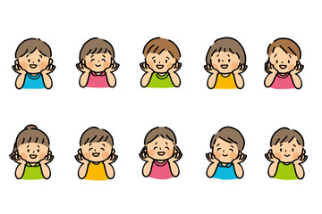 頬杖をつくかわいい女の子と男の子のセット