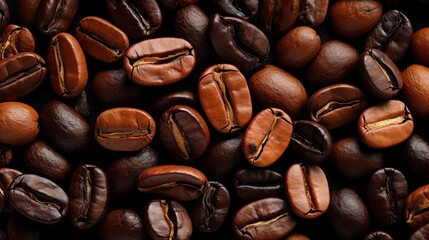 Fototapeta premium Coffee beans background. Roasted coffee beans texture. Coffee beans background