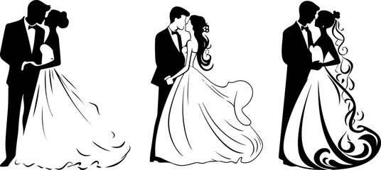 Wedding couple hug & kiss very simple design white background