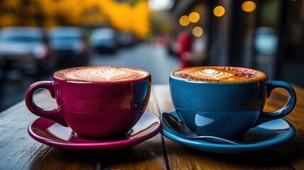 Fototapeta premium Two Cups On Table Lights Background, Background Image, Desktop Wallpaper Backgrounds, HD