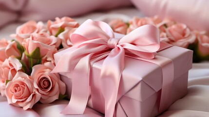 Obraz na płótnie Canvas Valentines Day Background Pink Gift Box, Background Image, Desktop Wallpaper Backgrounds, HD