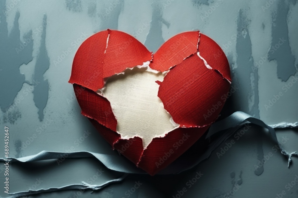 Poster torn heart. background with selective focus and copy space