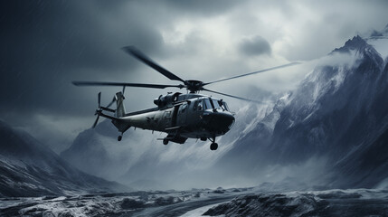 Fototapeta na wymiar Rescue Helicopter in Mountainous Terrain